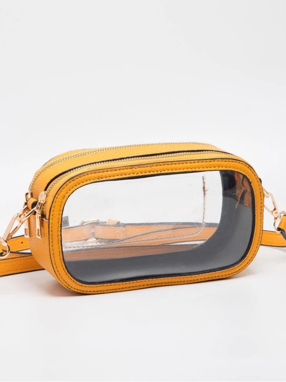 Clear Mustard Yellow Crossbody Bag with Gold Hardware